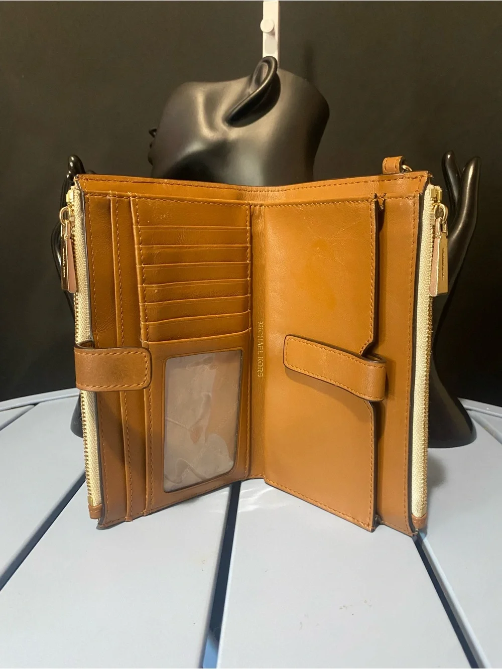 Michael Kors Beige & Brown Signature Canvas Wristlet